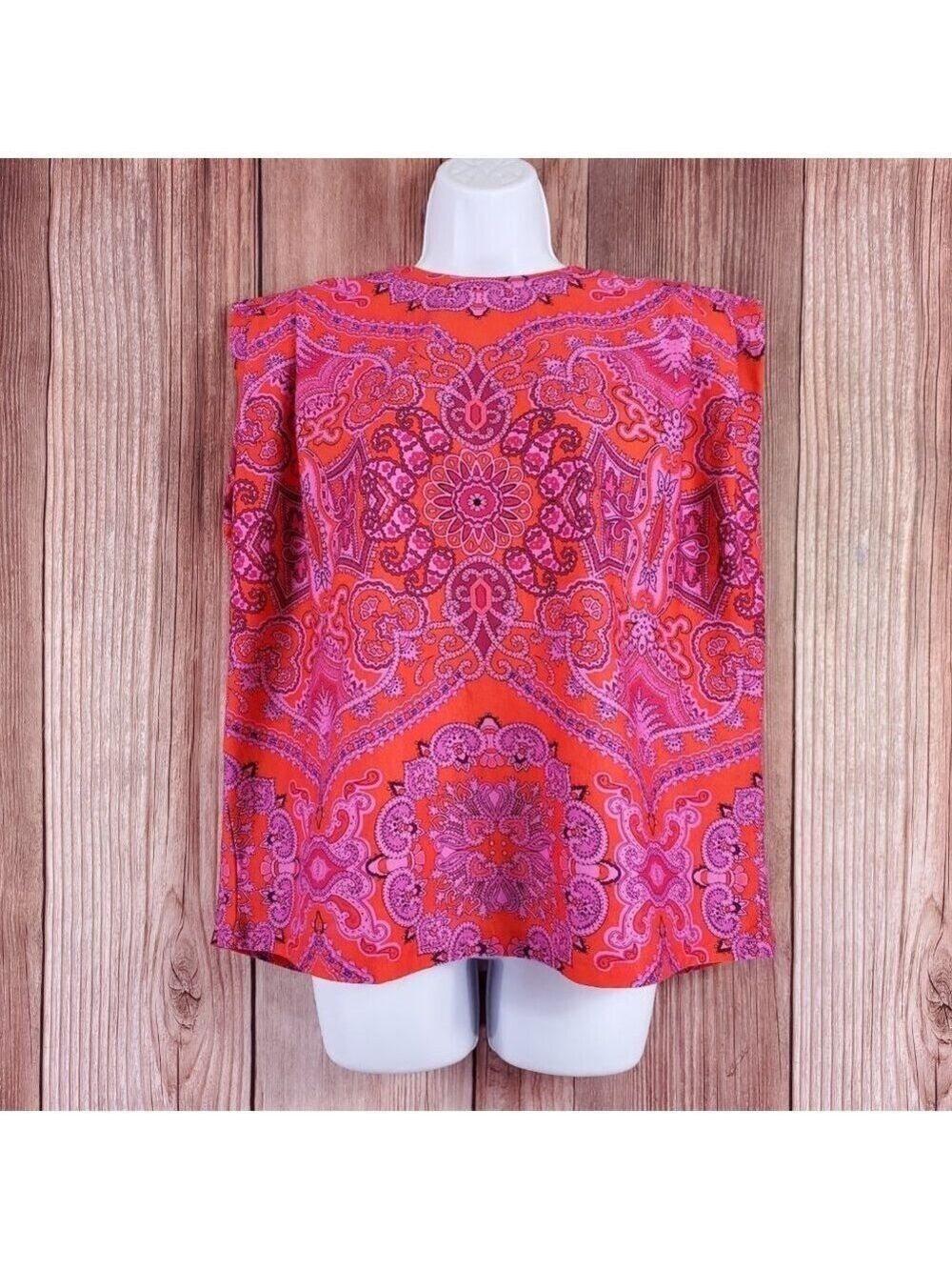 NWT Farm Rio Paisley Scarf Red T-Shirt Blouse Womens Medium Sleeveless Cotton